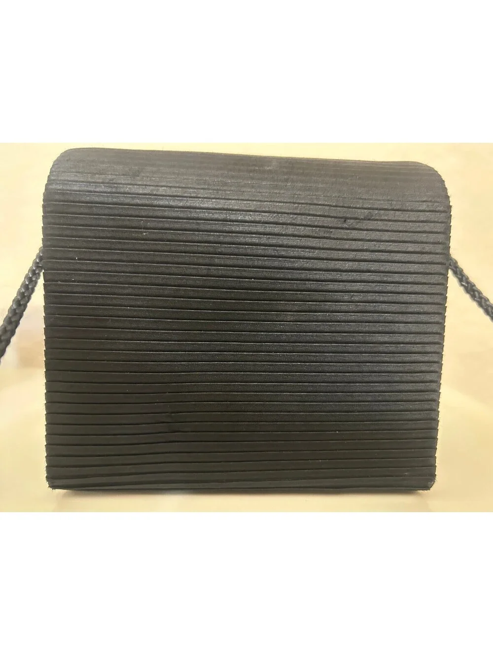 Vintage Carolyne Barton Black Pleated Evening Bag Box Purse Pearl Rhinestone
